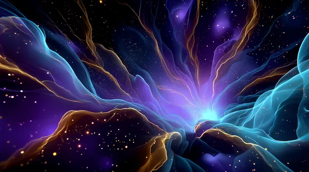 Mjegullnajë Kozmike e Gjallë me Gaz Rrjedhës dhe Yje të Shkëndijshëm 2K sfond