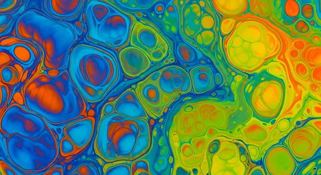 Artă fluidă vibrantă abstractă: albastru, portocaliu, galben, verde 4K imagine de fundal