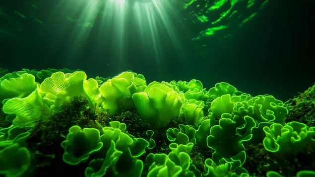 algat e gjelbra te gjalla qe ndricojne thellesite e oqeanit shkarkim