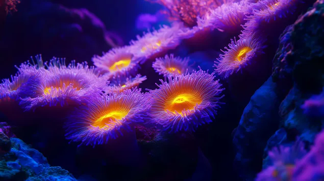 ziarive neonove sasanky uprostred koralovych utesov stiahnut