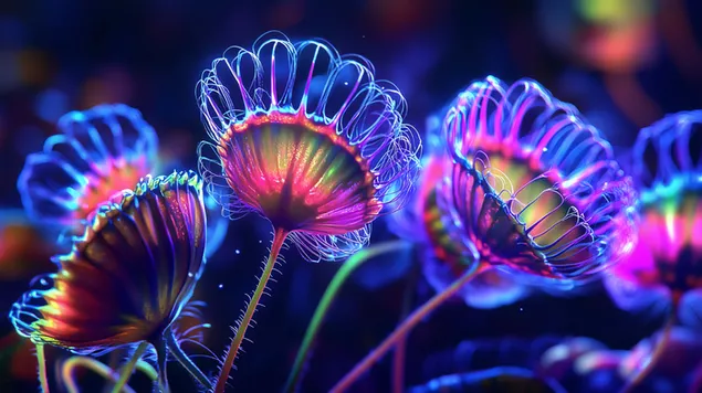 Żywy neonowy niebieski i fioletowy Venus Flytrap 8K tapeta