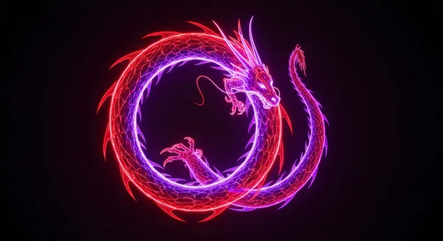 Lewendige Neon Geskroefde Draak - Huis van Draak vir lessenaar agtergrond 4K muurpapier