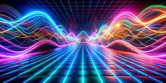 창의적인 디자인을 위한 미래지향적인 디지털 풍경 속의 생동감 넘치는 네온 빛 파동 4K 배경화면