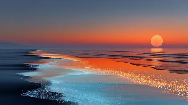 Vibrant Ocean Sunset with Bioluminescent Waves Landscape 2K wallpaper