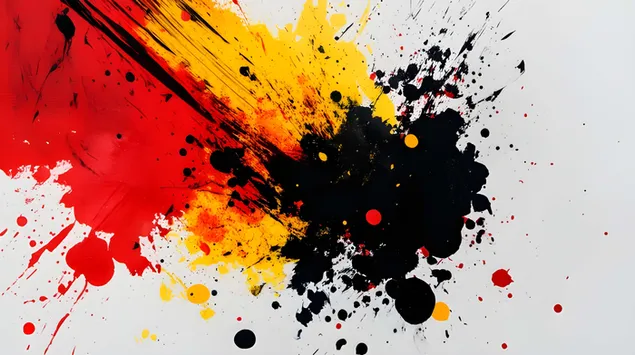 Живи пръски с боя в червено, жълто и черно 8K тапет