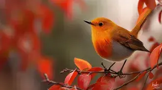 Vibrant Robin Perched on Autumn Branch Focus 2K wallpaper