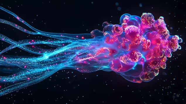 Hình nền Cây biển rực rỡ với sinh vật phù du phát quang màu ngọc lam và đỏ tía 4K