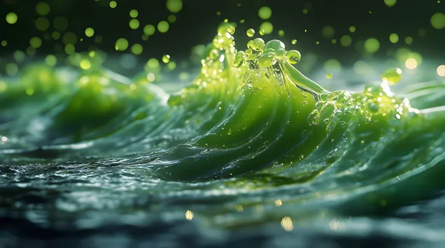 Vibrant Splash: Die Energie grüner Flüssigkeitswellen 2K Hintergrundbild