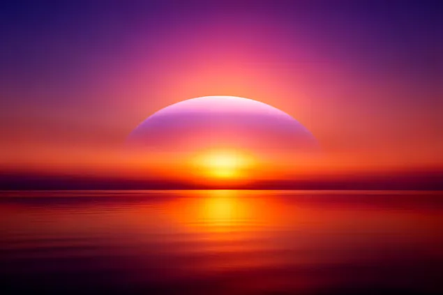 Matahari Terbenam Di Atas Lautan Tenang Mencerminkan Warna Berapi-api dan Peralihan Langit Berperingkat 4K kertas dinding