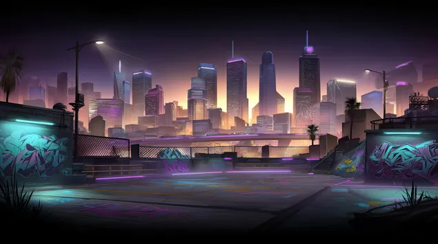 dinamisks pilsetas rotalu laukums ar kibernetisku pilsetas horizontu lejupieladet