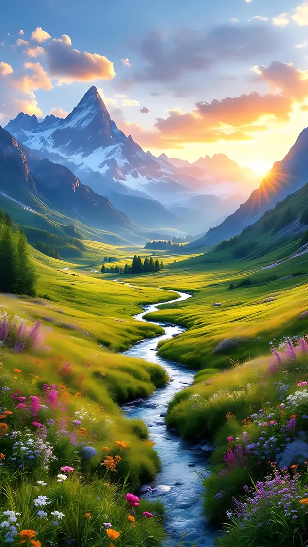 zivahni potok u dolini s planinskom pozadinom preuzmi