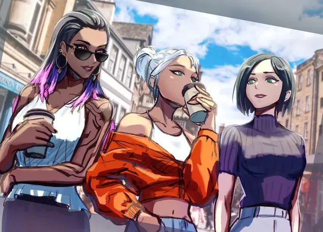 ビデオゲームのキャラクター3人の美しいアニメの女の子が一緒に 2K 壁紙