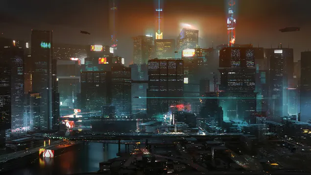 Video Game 'Cyberpunk 2077' (Seni Konsep Kota Malam) unduhan