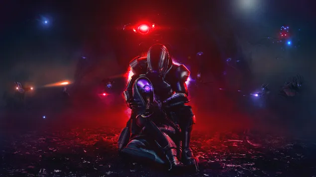 لعبة فيديو ذات تأثير جماعي في صورة مكان الضوء الأحمر 8K خلفية