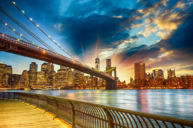 ブルックリン橋とニューヨーク市の眺め ダウンロード
