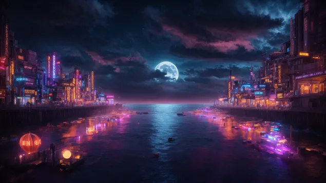 pohlad na oblak a spln v nocnom meste stiahnut