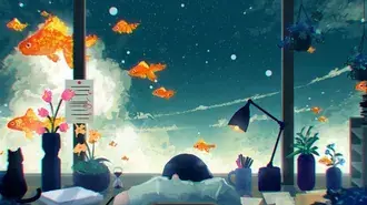 데스크탑에서 하늘에 있는 금붕어 보기 4K 배경화면