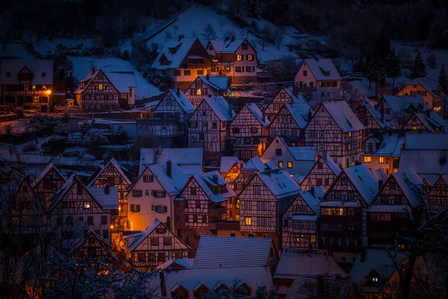 village houses in the evening lights download