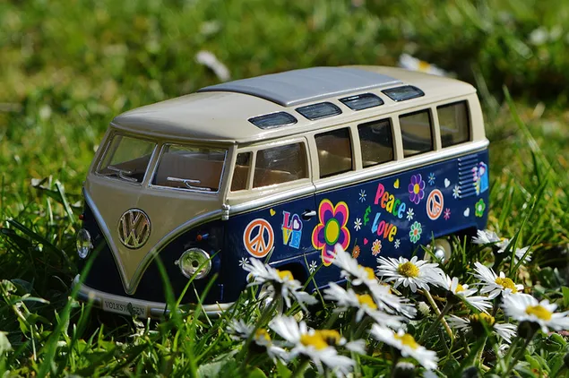 Vintage blauwe Volkswagen busje miniatuur