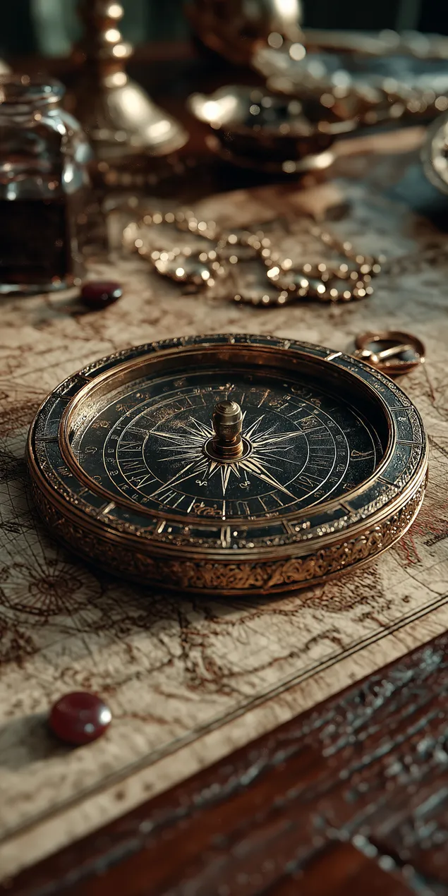 vintage messingkompas pa et falmet middelalderligt kartografikort download