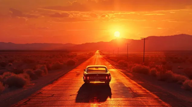 Vintage Cadillac: een reis langs Route 66 8K achtergrond