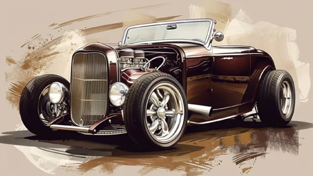 Vintage auto, Americana uit de jaren 60, Route 66 nostalgie, leerbruine kleur HD achtergrond