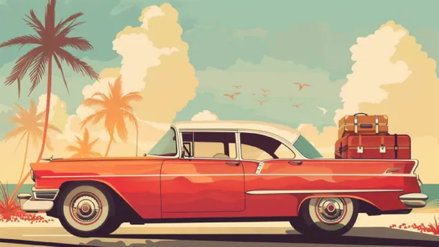 装满行李的老式汽车 HD 壁纸