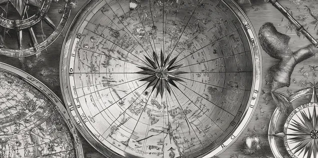 vanaaegne taevakaardi gravuur kompassroosi astrolaabiga allalaadimine