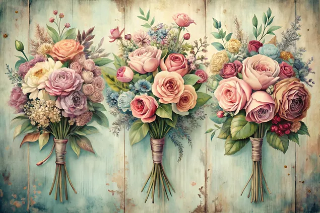 Cvjetni buketi nadahnuti starinom s ručno crtanim detaljima i izblijedjelim tonovima akvarela 4K pozadina