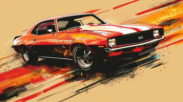 Vintage Muscle Car in klassieke charme 8K achtergrond