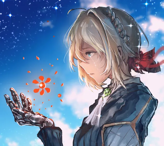 Violet Evergarden Crying By Holding Flower HD wallpaper download