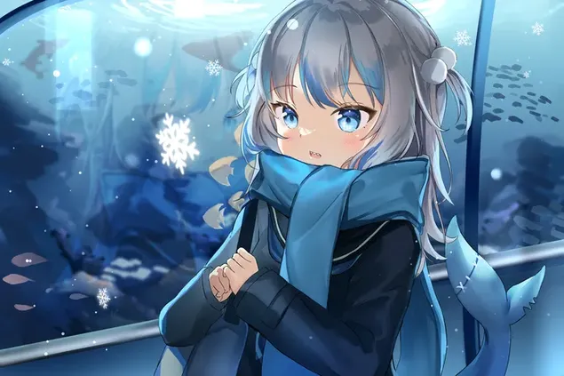 Youtuber maya gadis anime cantik dengan mata biru Gawr Gura 4K kertas dinding