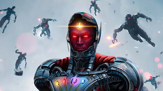 Visie met Infinity Stones met zijn Ultron-leger 4K achtergrond