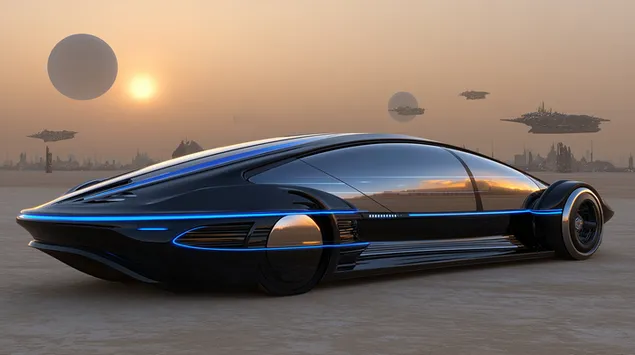 Automobile aerodinamica visionaria in un mondo lontano 2K sfondo