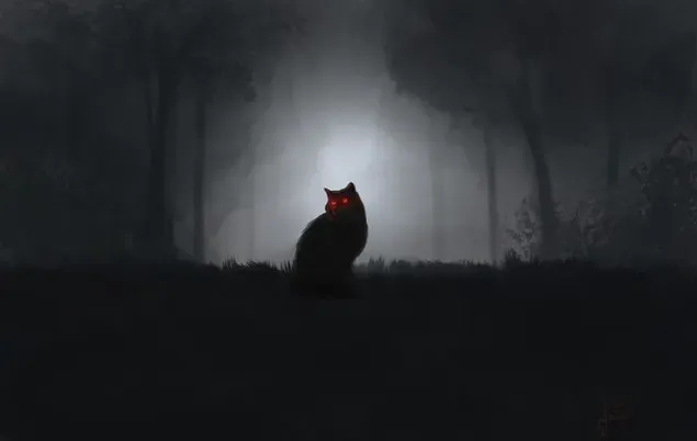 Vista de la sombra del gato con ojos rojos
