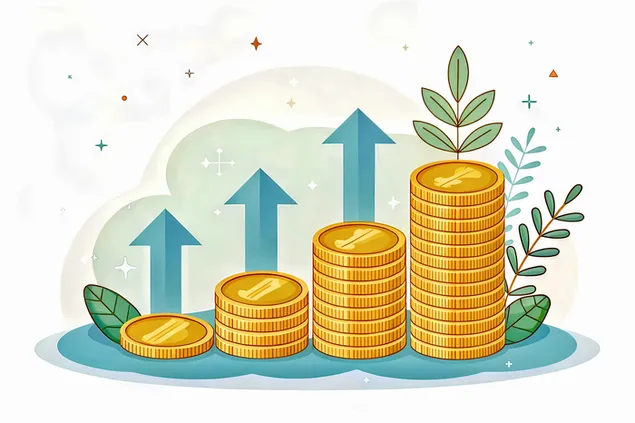visualisation de la croissance financiere grace a des pieces empilees et des fleches vers le haut dans une illustration telechargement