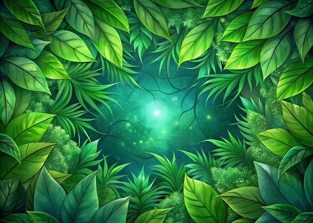 Rahmen aus leuchtend grünen Blättern mit heller Mitte 4K Hintergrundbild