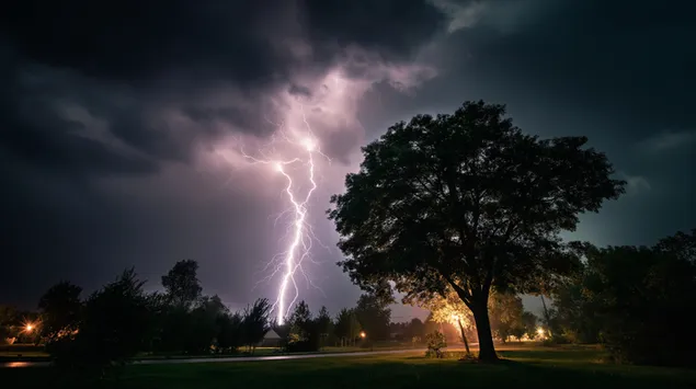 jaskrawy piorun uderzajacy w miejski krajobraz pobierz
