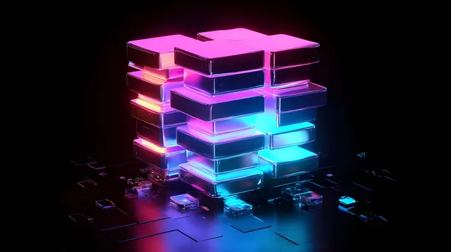 שכבות ניאון חיות בקוביית תלת מימד מפוצלת 4K טפט