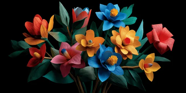 zive papirove kvetinove aranzma s tmavym kontrastem pozadi stahnout