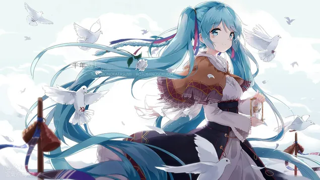 Vocaloid - Hatsune Miku che tiene la clessidra HD sfondo
