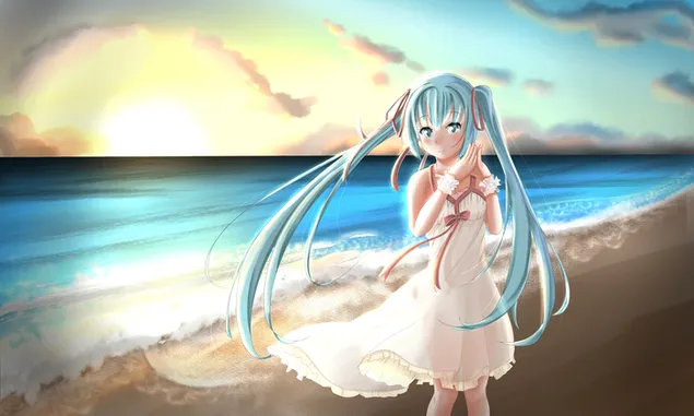 Vocaloid - Hatsune Miku na plaży 2K tapeta