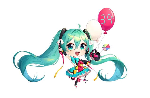 Vocaloid - Zwillingspferdeschwanz Hatsune Miku (Chibi) HD Hintergrundbild