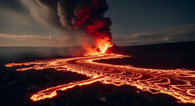 vulkaninis issiverzimas nakti: ugningos lavos srautai ir pelenu stulpas atsisiusti