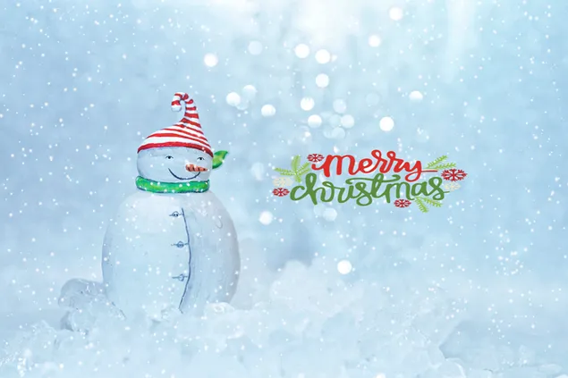 Vrolijk kerstfeest van Mr. Snowman met elfenhoed en groene sjaal