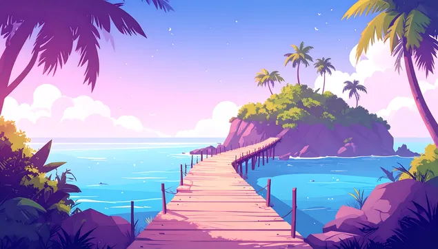 setnja drvenim molom prema tropskom ostrvu tokom zalaska sunca preuzmi