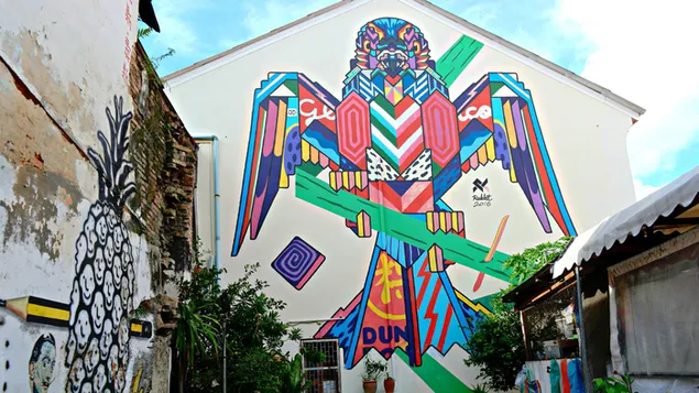 Wall Painting in Phuket, Thailand, Graffiti Eagle