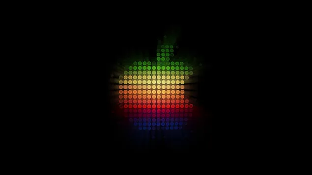 完全に黒の背景に Apple のレインボー ドットのロゴ