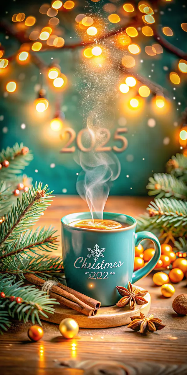 קבלת פנים חמה ונעימה לשנה החדשה 2025 עם משקאות חגיגיים 2K טפט