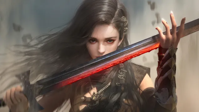 Warrior Girl Blood Sword 4K wallpaper